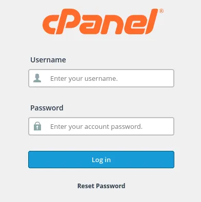 cPanel login screen