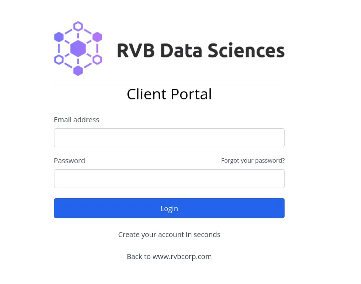 RVB portal login screen