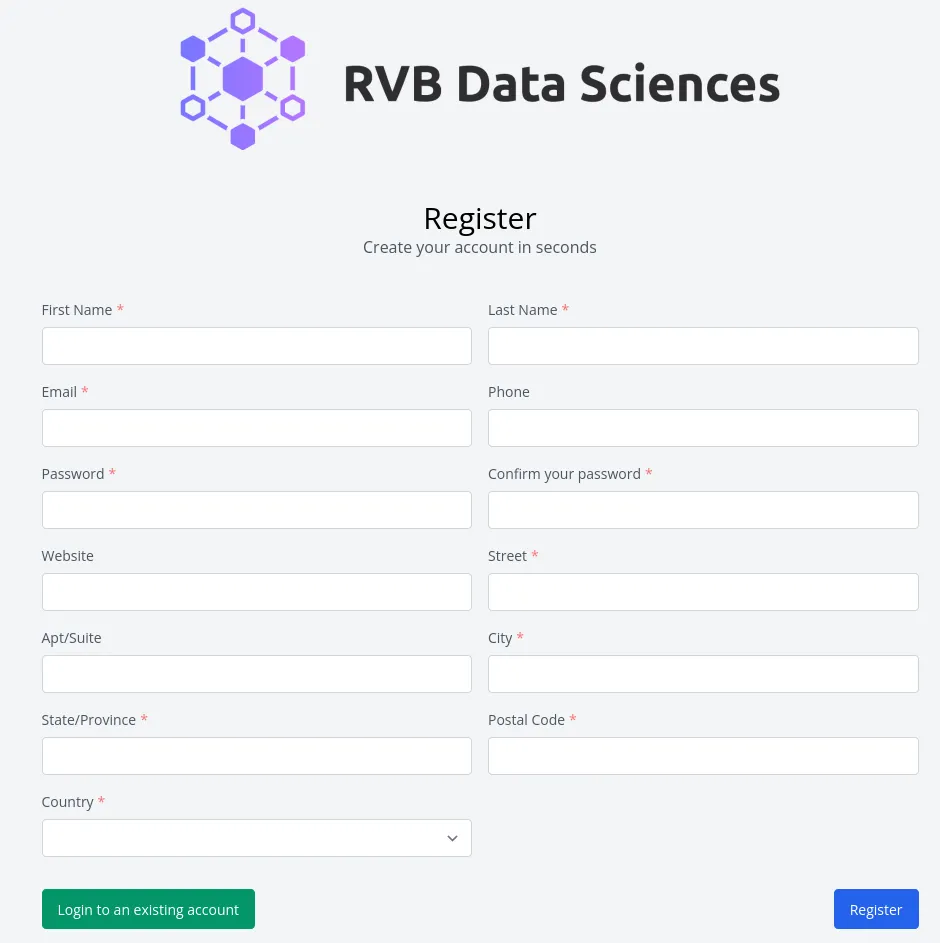 RVB account register screen